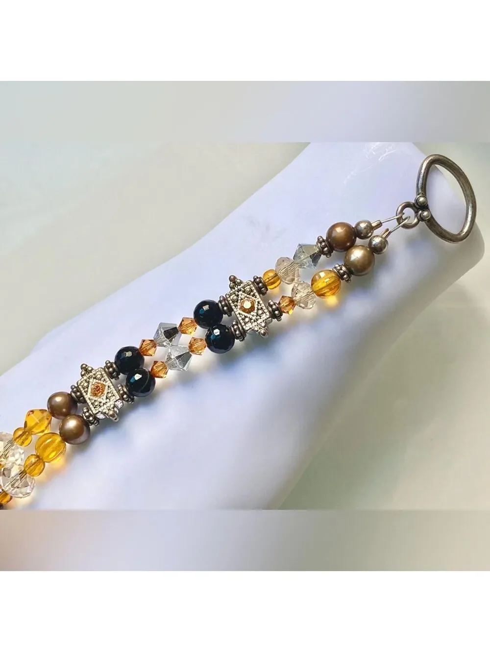 Vintage Amber AB Crystal Toggle Bracelet